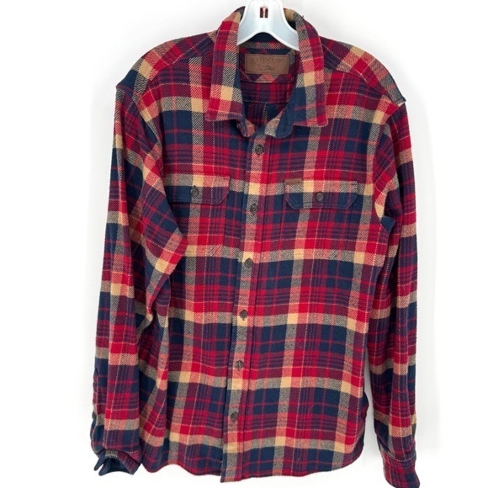 Orvis Red and Navy Plaid Button-Down cabincore cottagecore Shirt